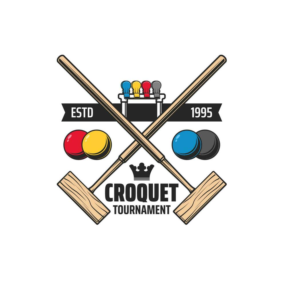 juego de croquet deporte cruzado de madera mazos icono vector