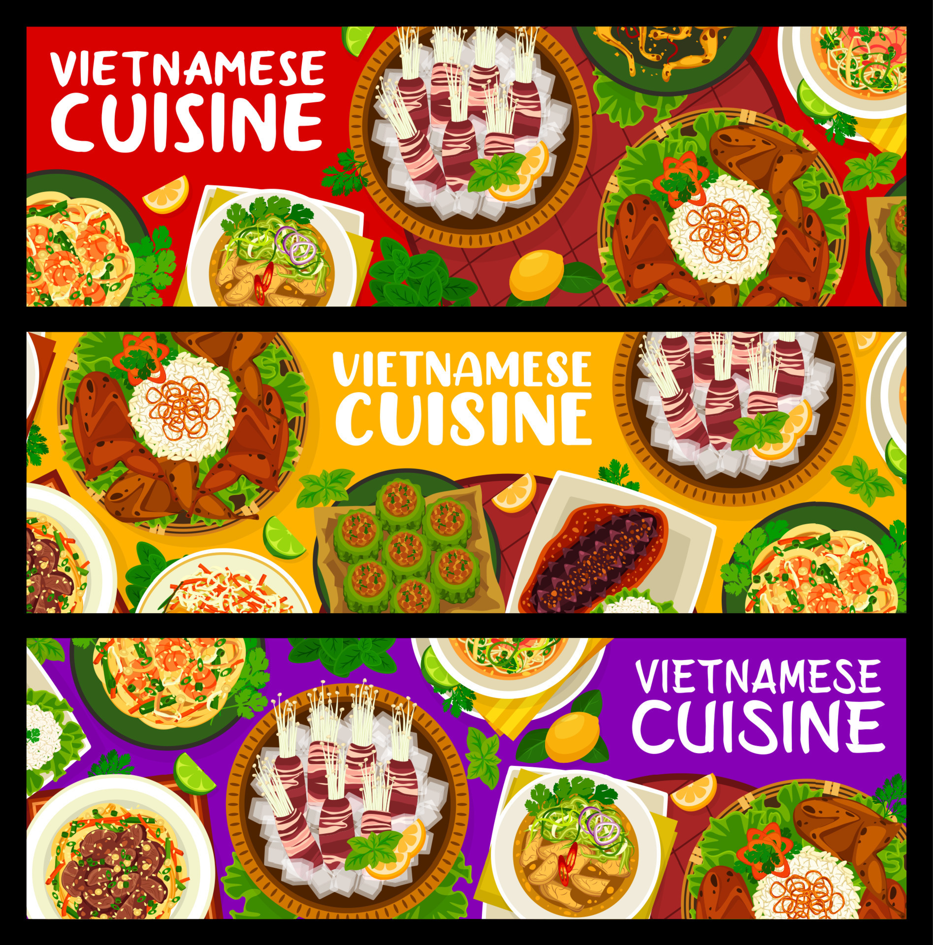 Vietnamese cuisine meals horizontal banners 23530750 Vector Art at Vecteezy