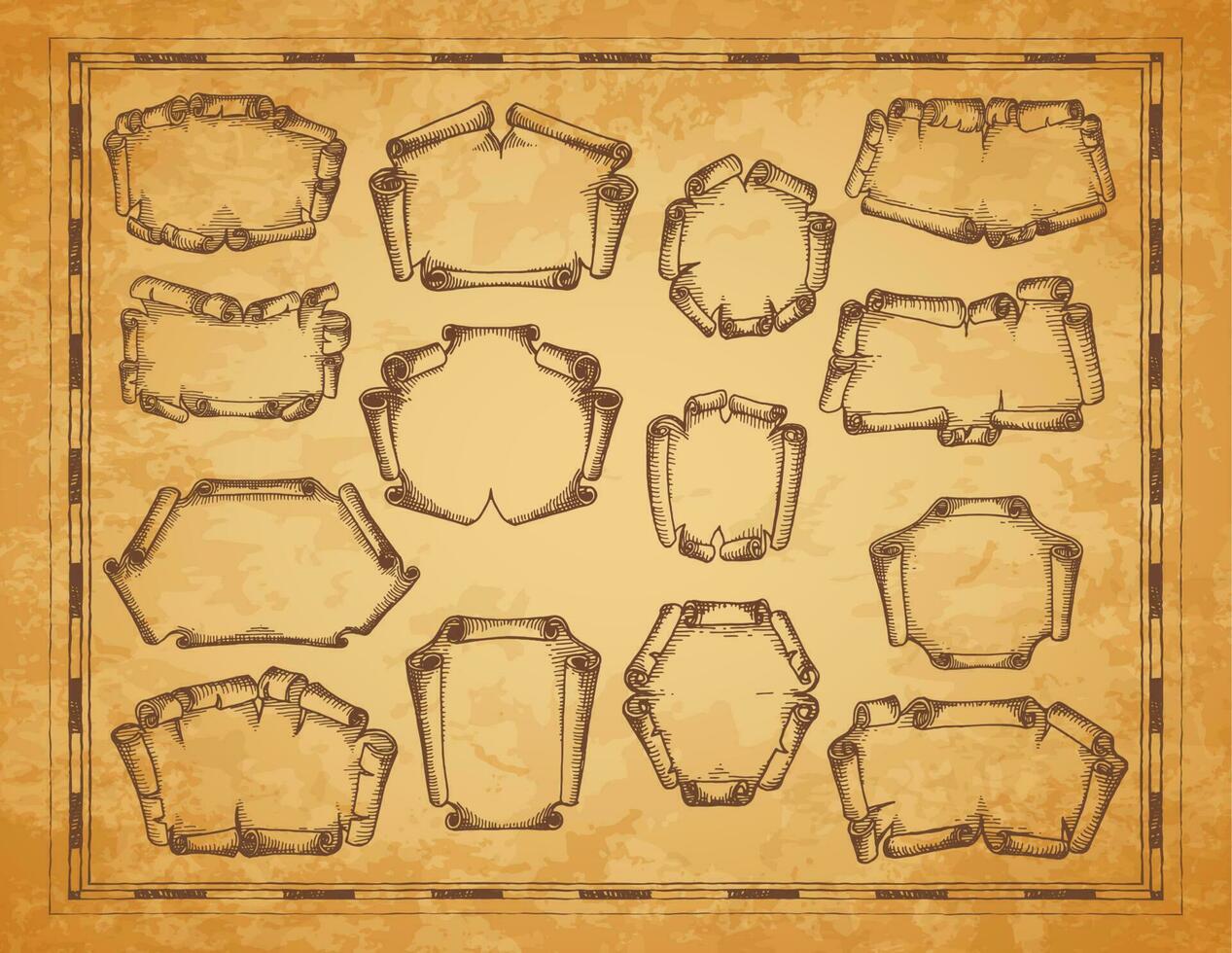 Parchment scroll, manuscript or map, sketch banner vector