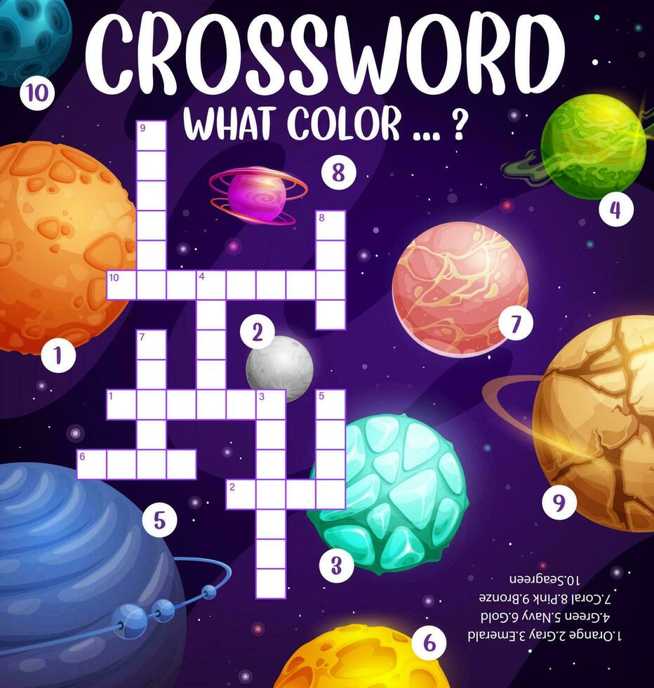 Fantasy galaxy space planets, crossword worksheet vector