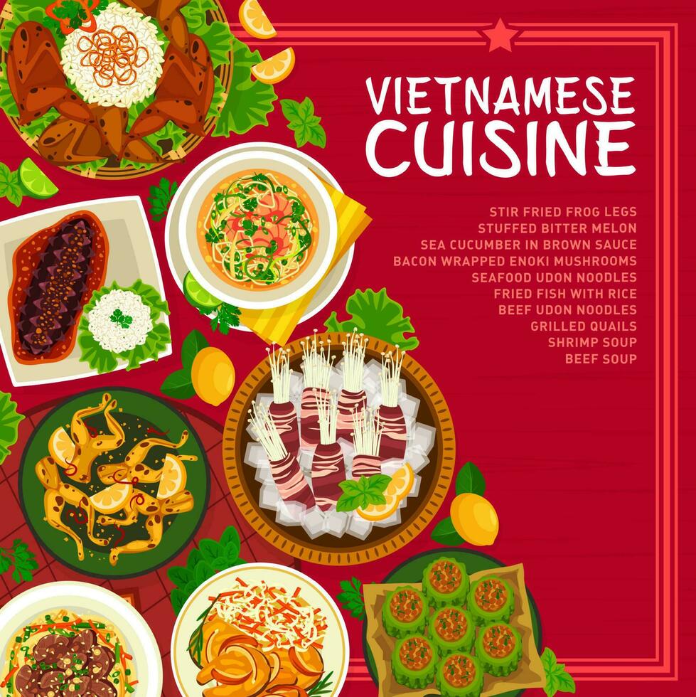Vietnamese cuisine menu cover vector template