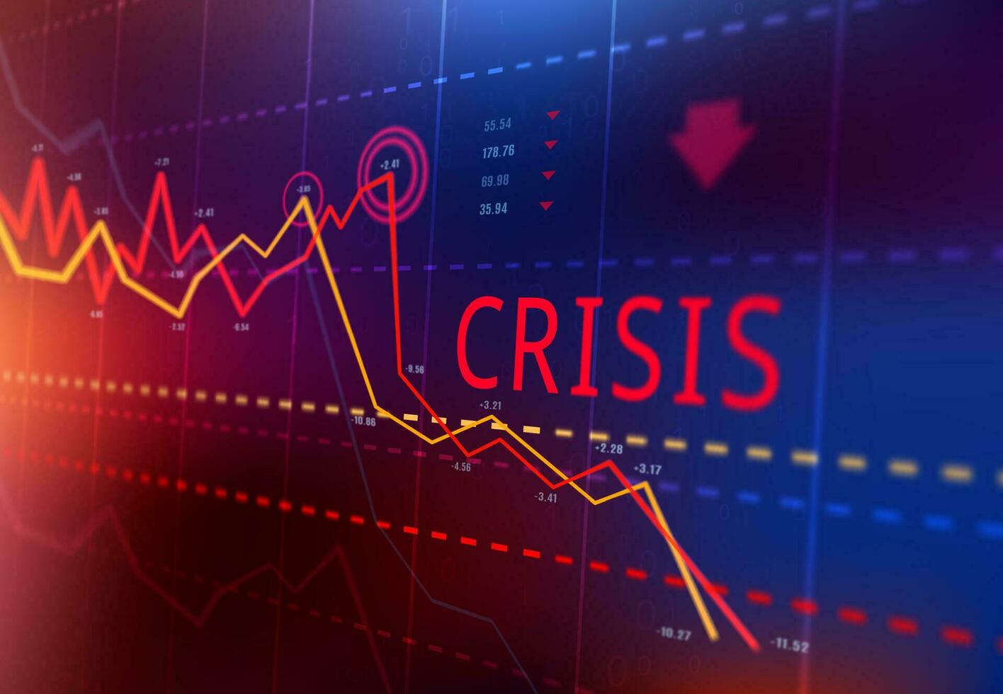 Financial crisis, stock market trading crash graph vector