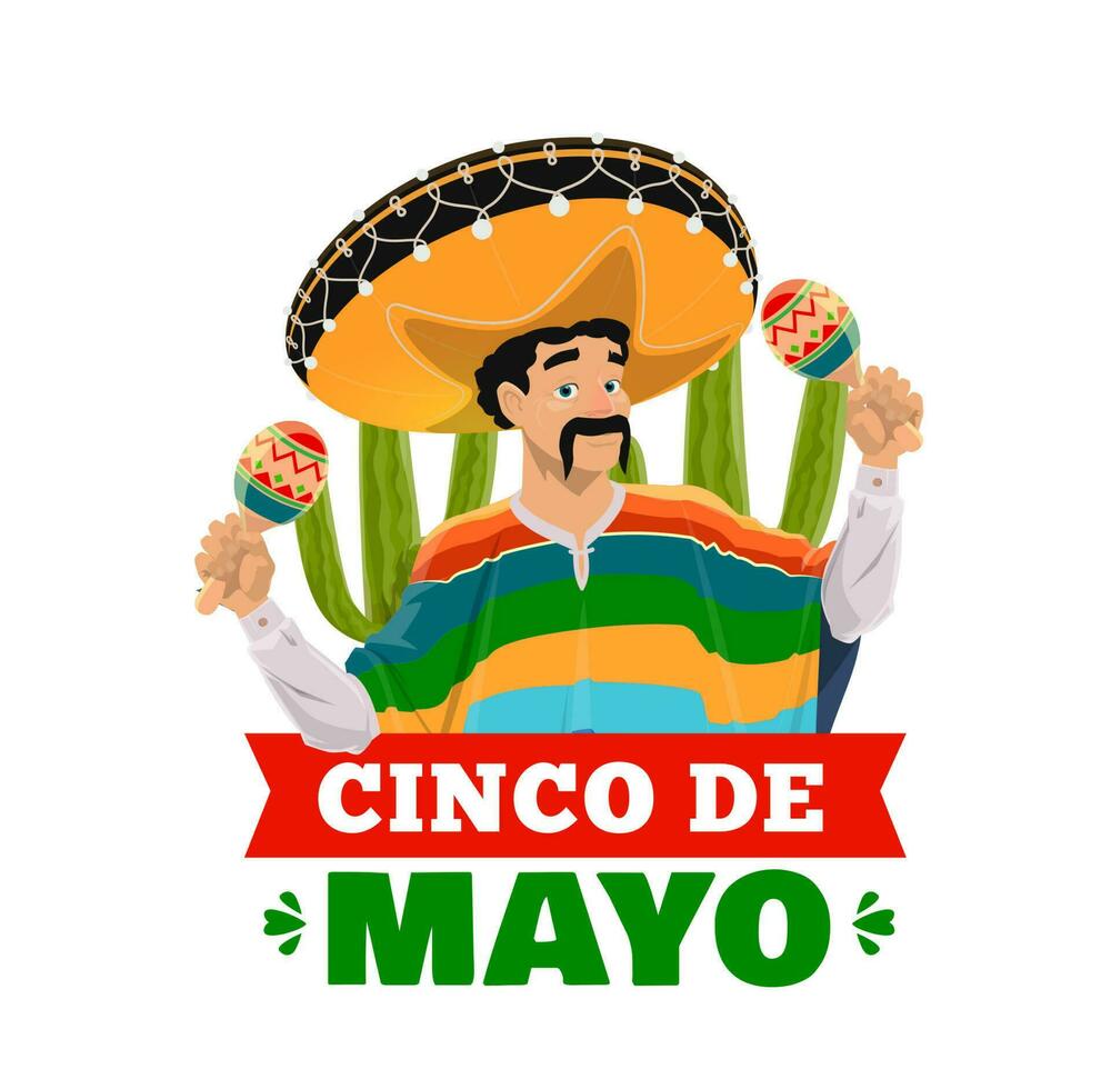 cinco Delaware mayonesa mexicano hombre, sombrero sombrero, maracas vector