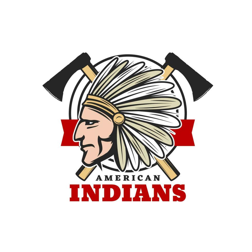 American Indians icon, Indian chief and tomahawks vector