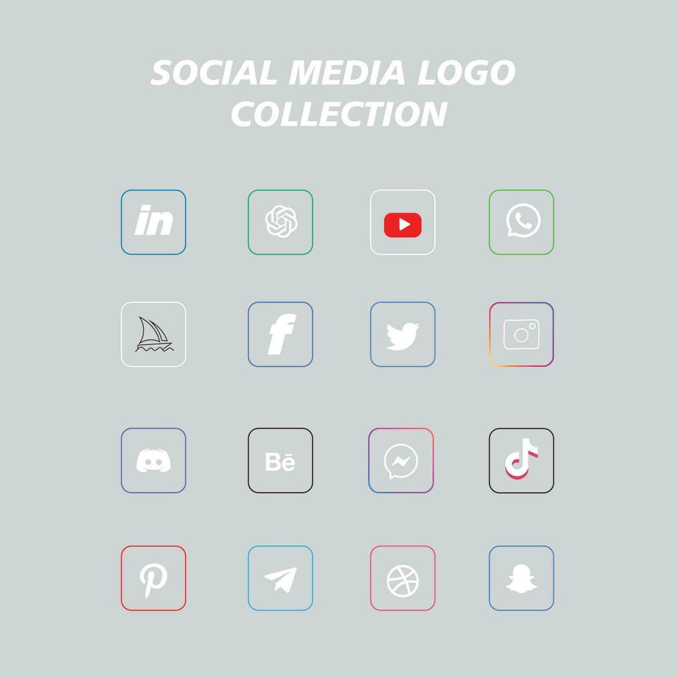 popular social red símbolos, social medios de comunicación logo íconos colección vector