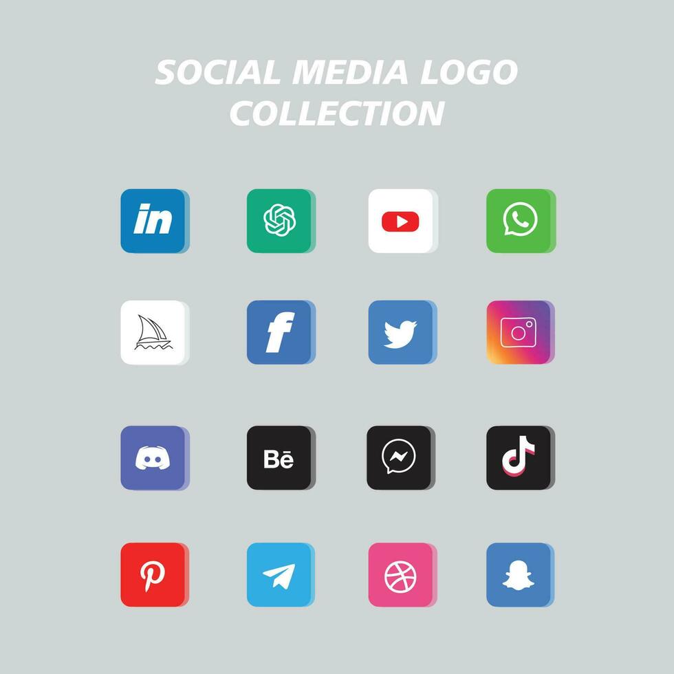 popular social red símbolos, social medios de comunicación logo íconos colección vector