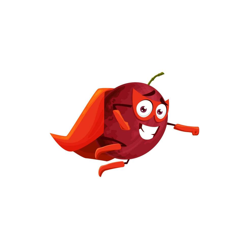 Flying mangosteen, cartoon superhero fruit icon vector