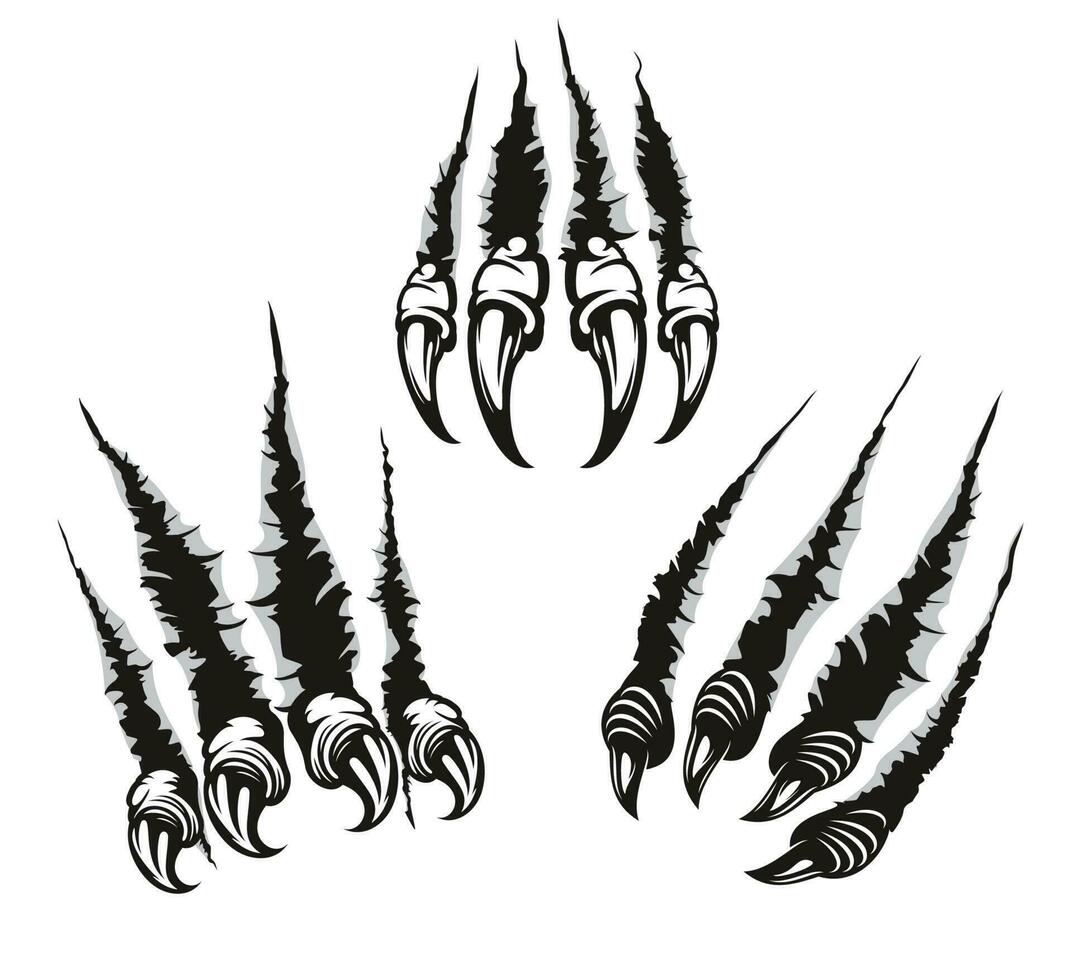 Monster claw marks, scratches with long nails. vector