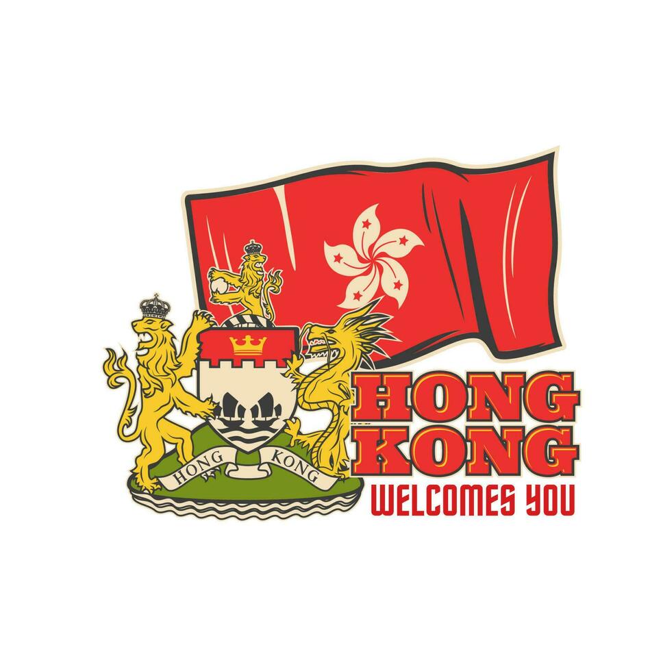 Hong Kong travel icon with Coat of Arms and emblem vector