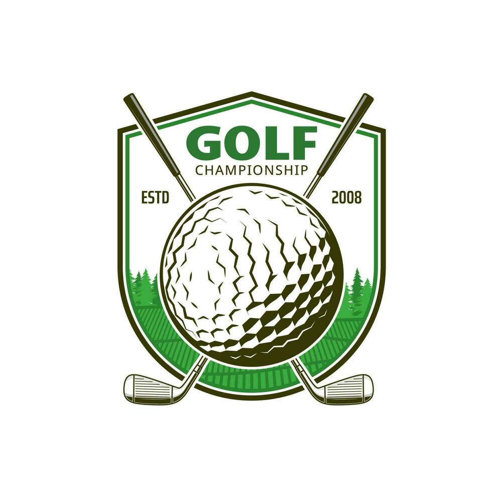 Golf sport icon with crossed clubs, vector emblem