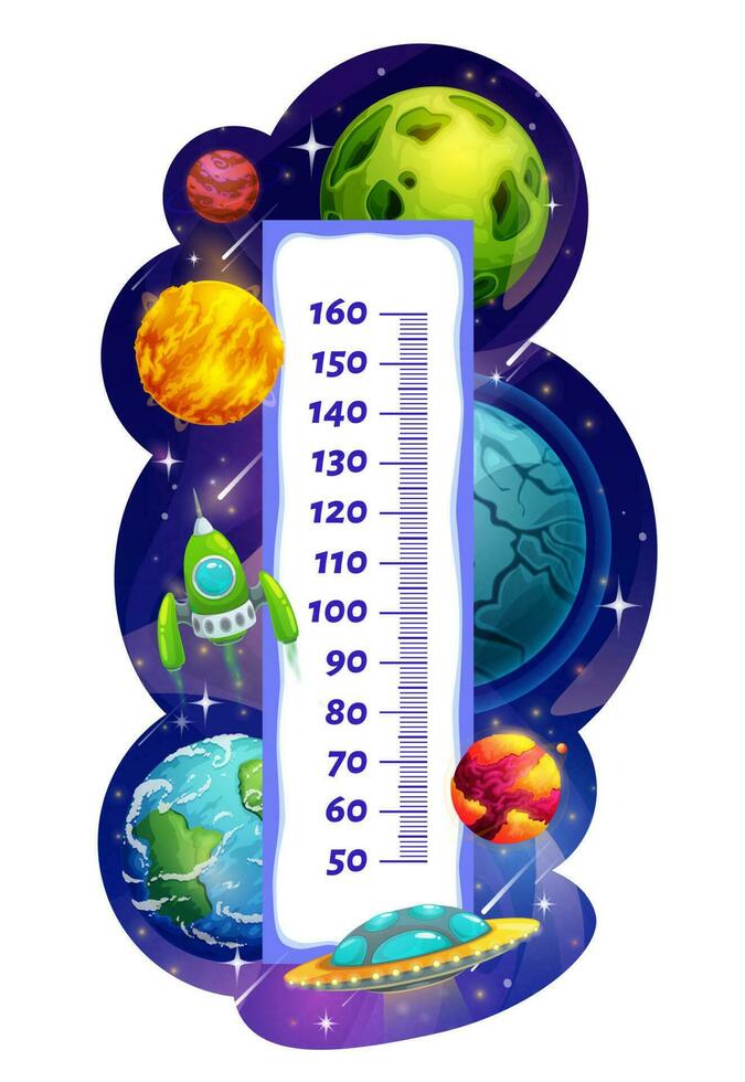 Kids height chart growth meter with galaxy space vector