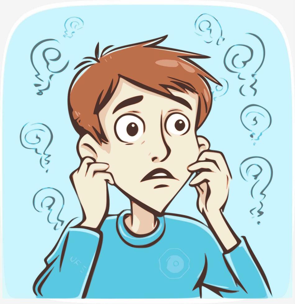 curious kids with question marks. Little boys and girls need answers about world and general knowledge. Childhood concept. Cartoon flat vector illustration