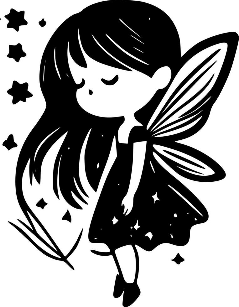 Fairy - Black and White Isolated Icon - Vector illustration