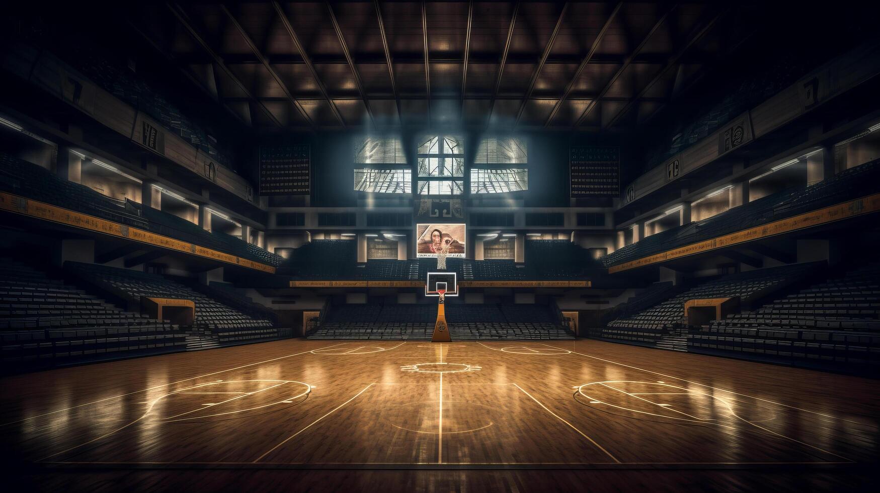 Illuminated basketball stadium. Illustration photo
