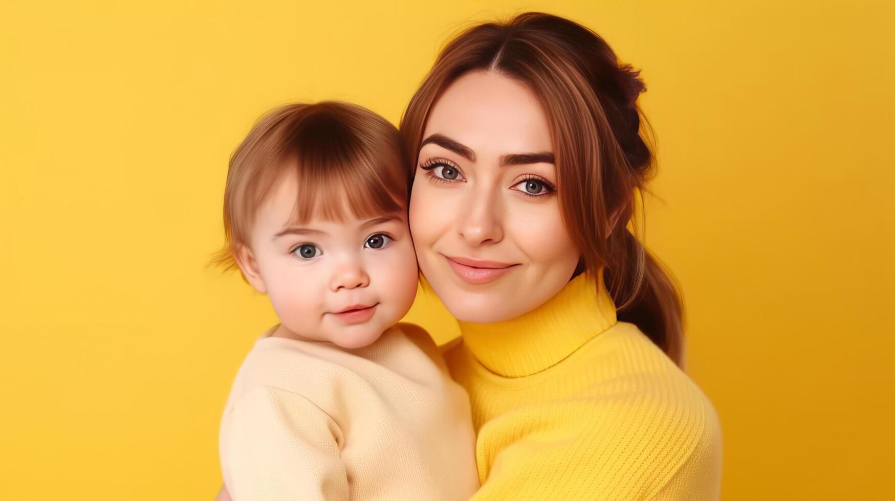 hermosa contento mamá con niño. ilustración ai generativo foto