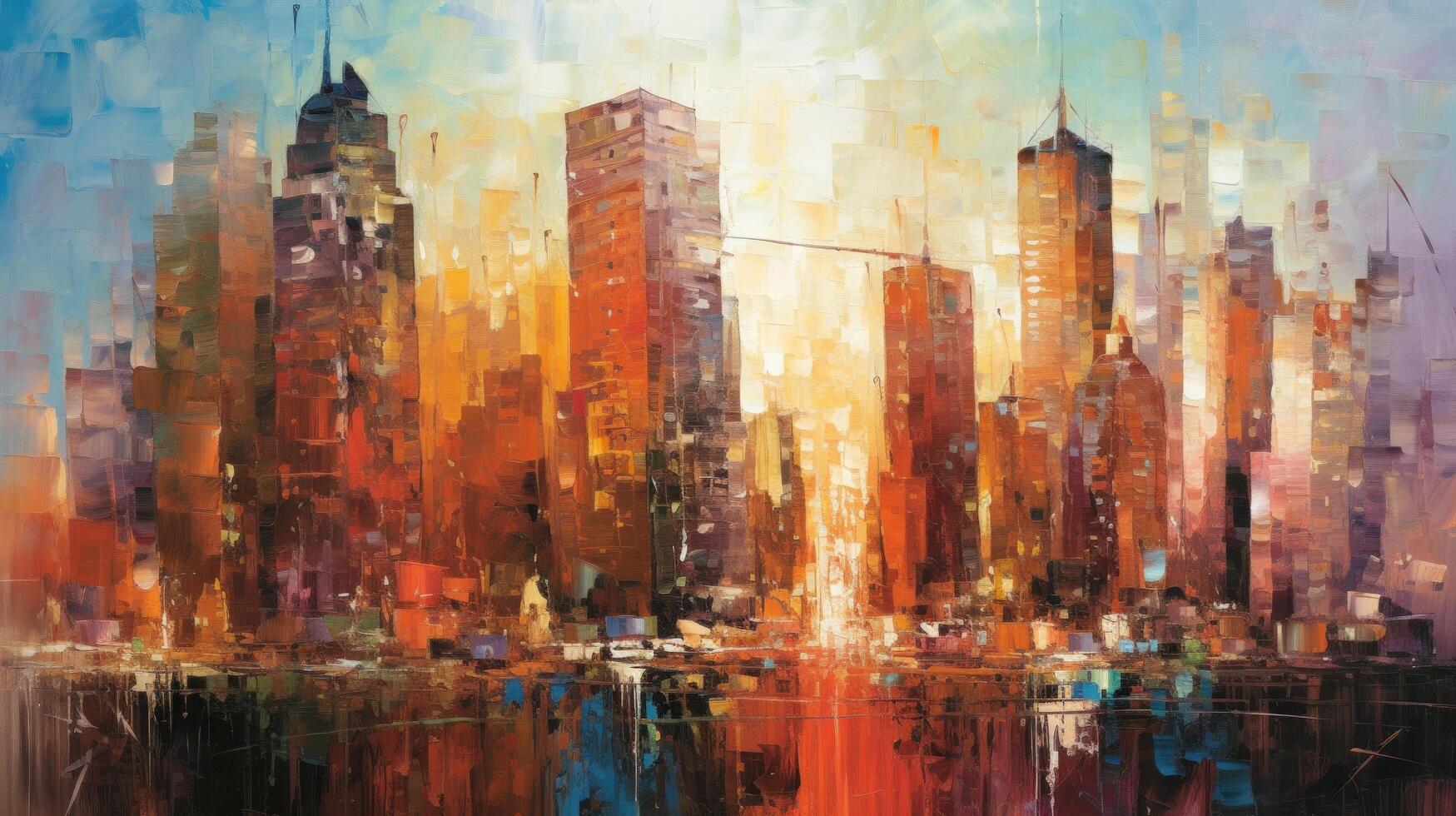 Big city impressionist painting. Illustration photo