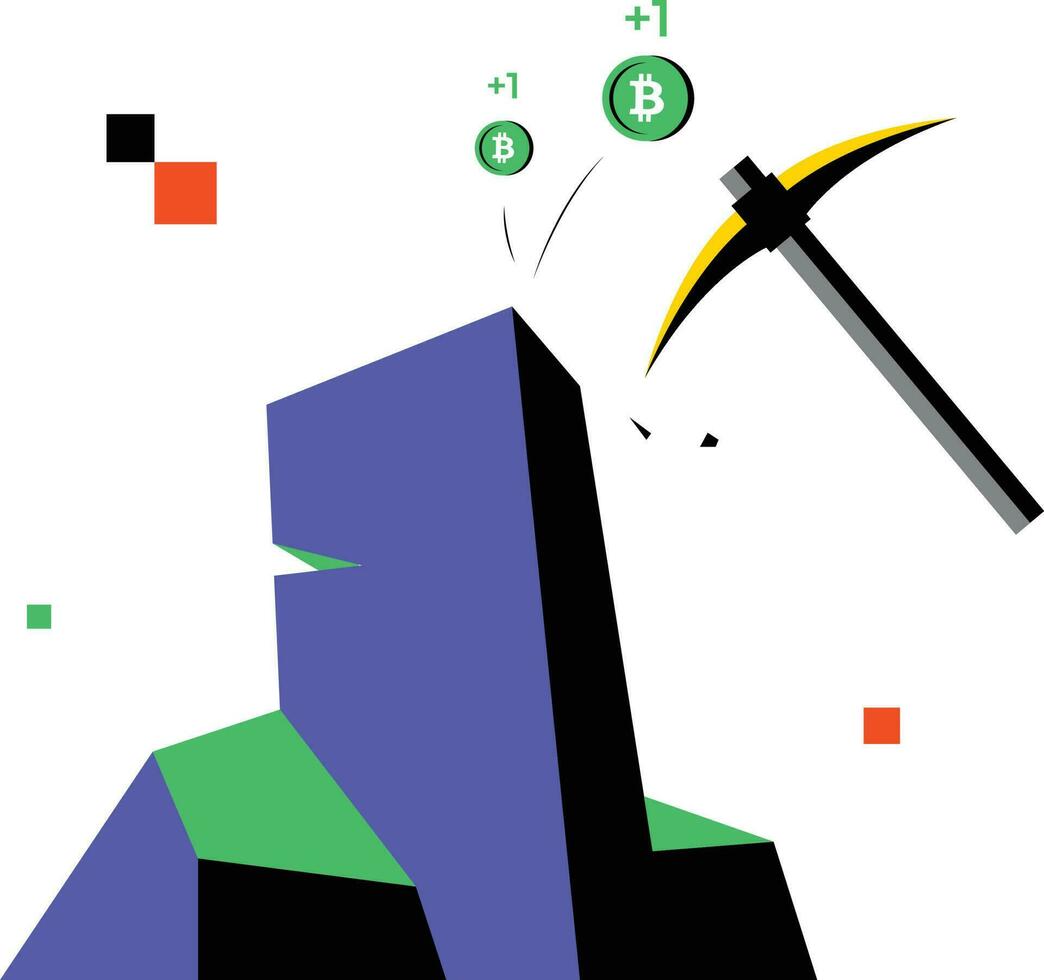 Bitcoin mining with flat design vector