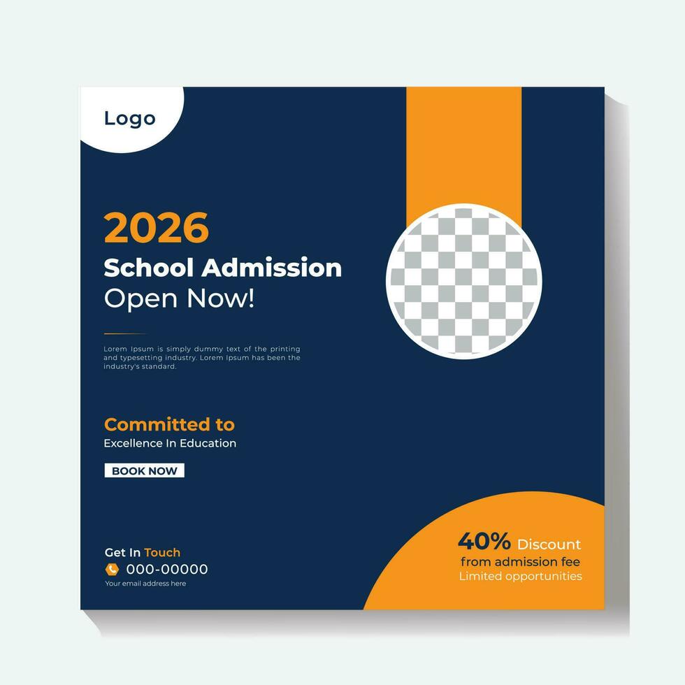 School admission social media post banner, educational social media post square flyer back to school web banner design template. vector