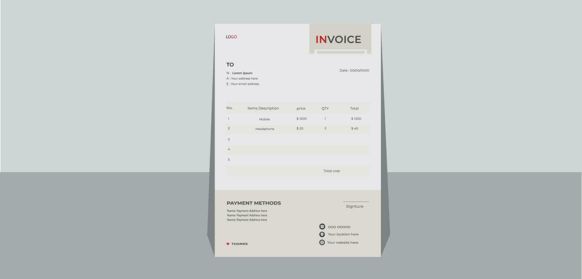 corporate modern minimal Business invoice form template. Invoicing quotes, money bill, Tax form, payment receipt, price invoices and payment agreement design template set. vector