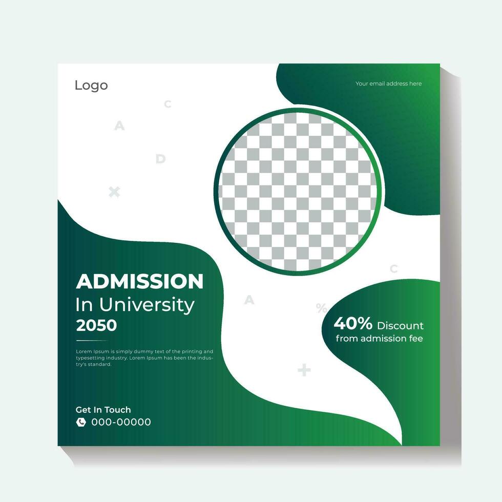 Study abroad social media post vector with green colors. Abroad education promotional web banner design for marketing. Abroad study agency advertisement template vector