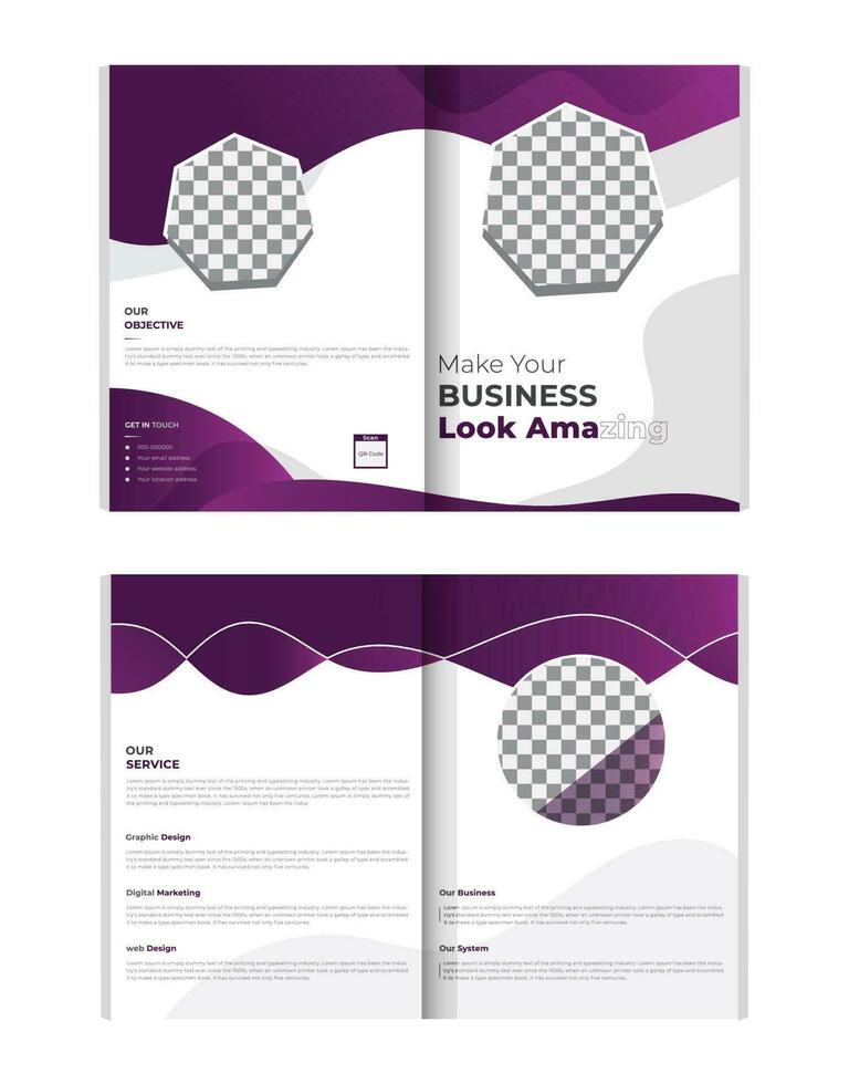 Trendy minimalist Creative bi-fold brochure business proposal and business profile template premium vector design layout with bleed in A4 format.