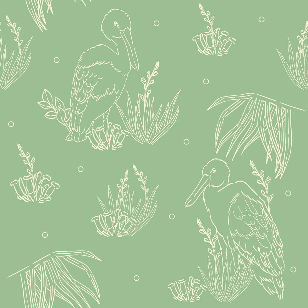 Seamless pattern with cranes bird vector