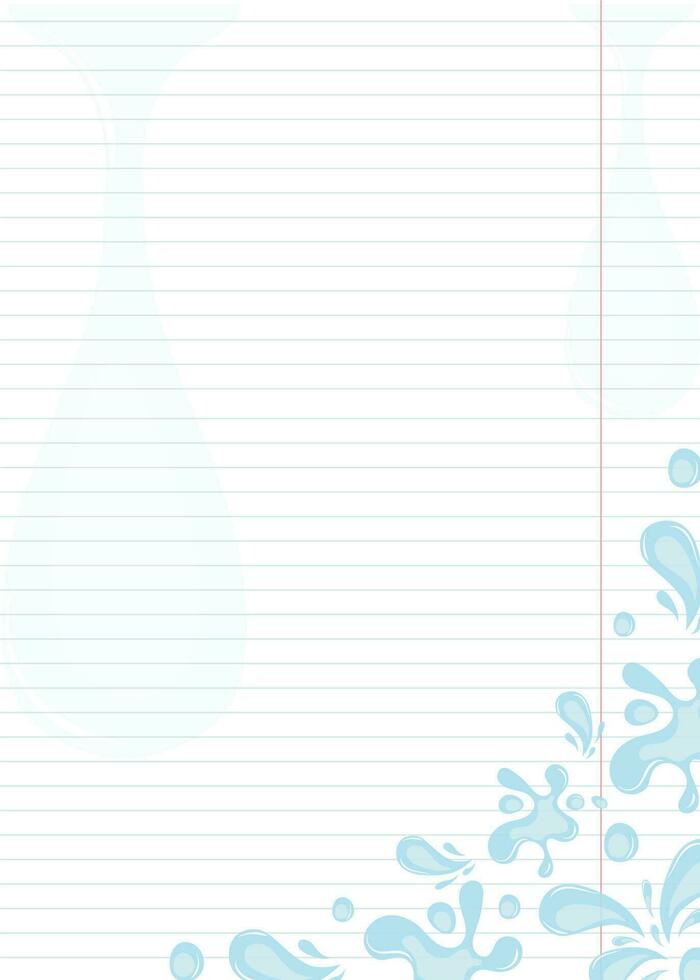 vector template for notepad with drops and splashes of water