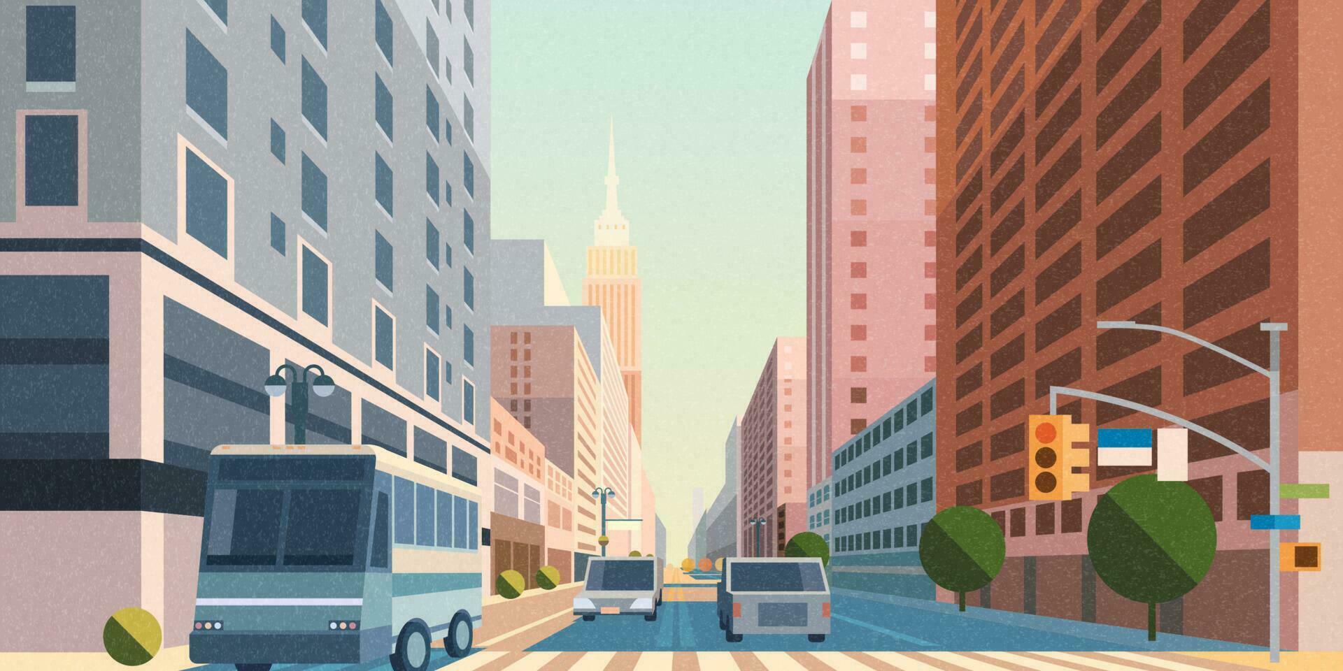 nuevo York ciudad Manhattan calle escena en plano estilo vector