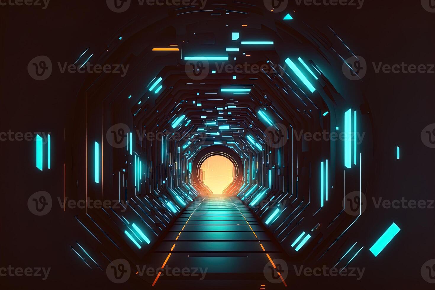 ciencia ficción ciber futurista vacío generativo ai túnel antecedentes salida o objetivo adelante. resumen ciber o digital pista de carreras concepto cyberpunk ciber sintetizador túnel corredor foto