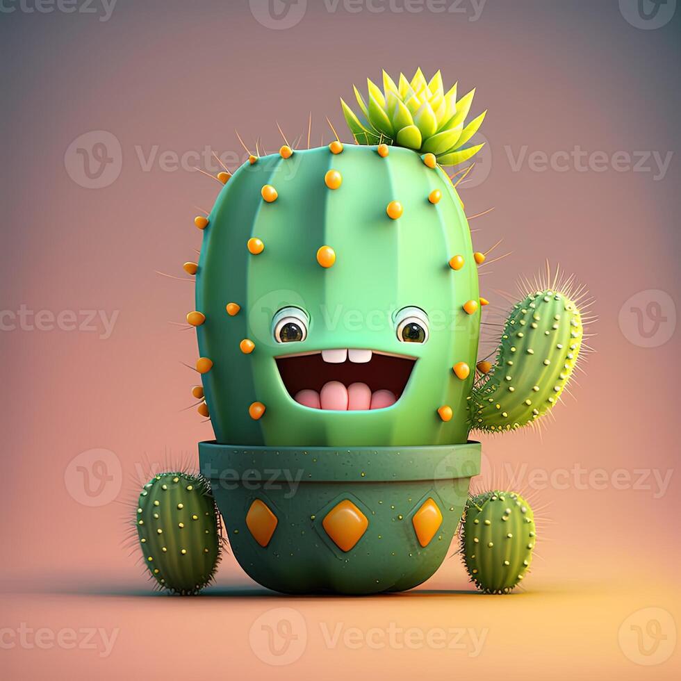 collection of happy, smiling, joyful cartoon style sun characters for summer, vacation design. Cartoon Cactus smiling avatar photo