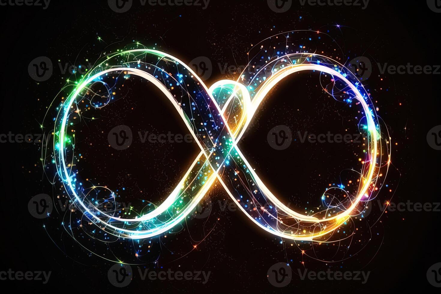 glowing neon infinity symbol in the night. . Infinity, eternity, infinite, endless, loop symbols. photo