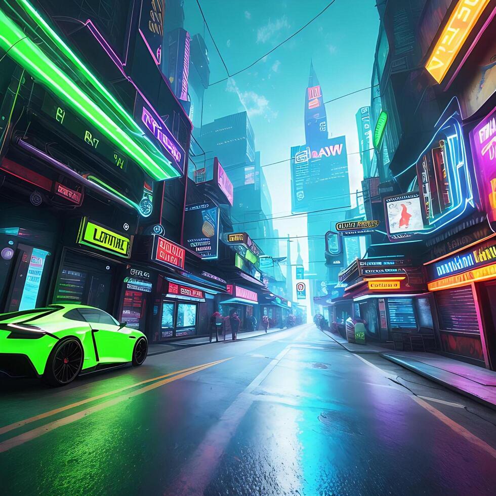 Futuristic 3D Surreal Photorealistic Neon-lit Gaming Scene Illustration photo