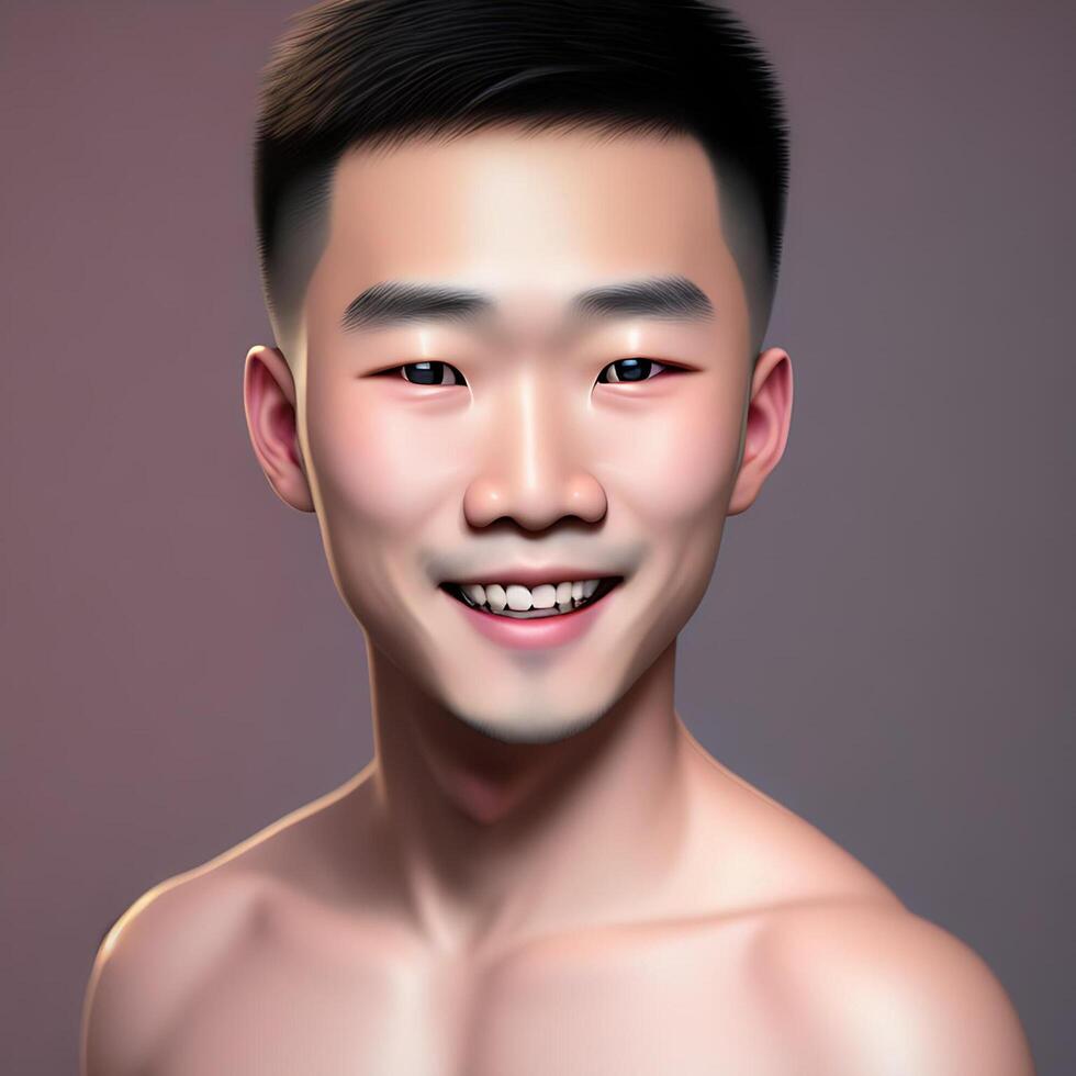 Cute and Handsome 3D Ultra-realistic Illustration Asian Boy Portrait photo