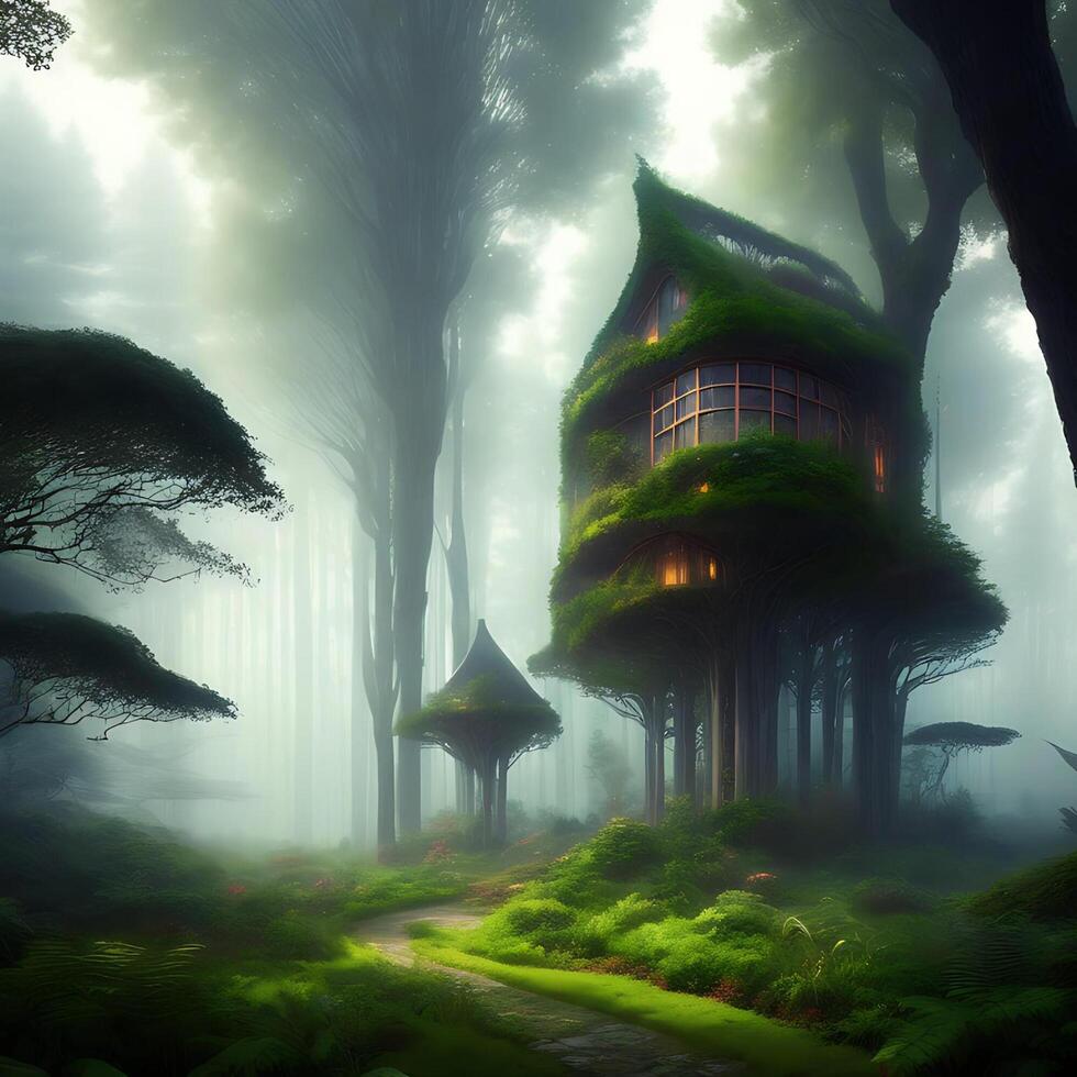 Dreamy Green Organic House in The Misty Woods photo