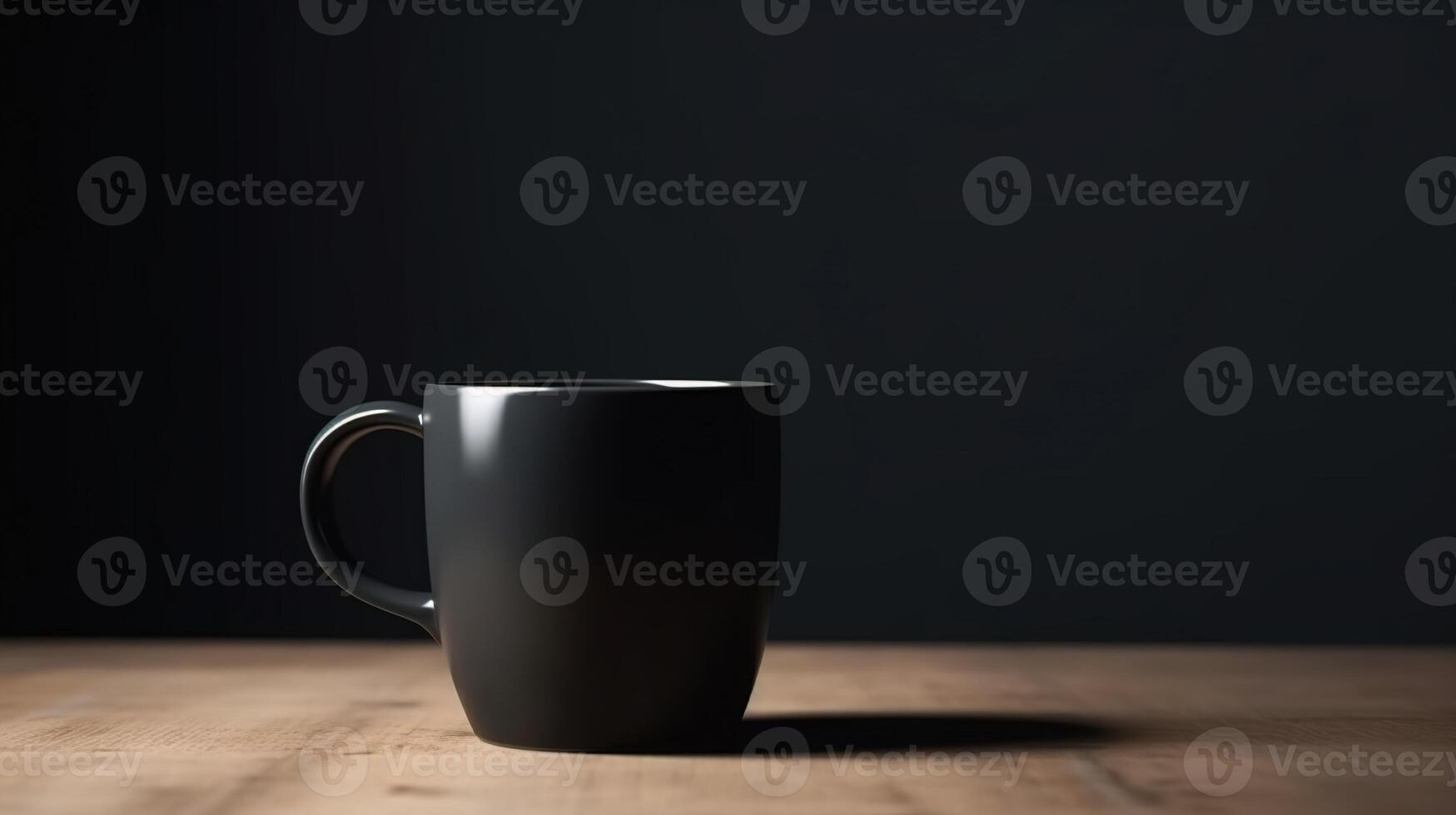 , Black ceramic cup set-up in at home interior, mug mock up blank. photo