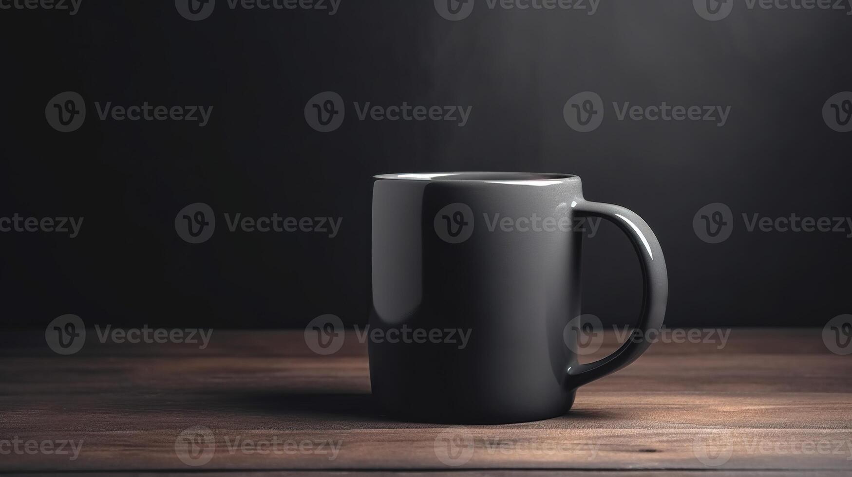 , Black ceramic cup set-up in at home interior, mug mock up blank. photo