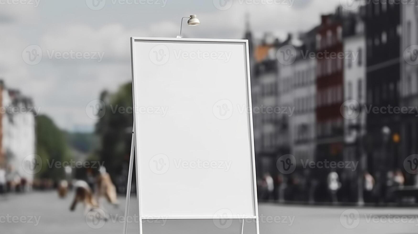 generativo ai, realista calle grande cartelera o póster burlarse de arriba blanco para presentación publicidad. al aire libre firmar blanco en el futurista ciudad, negocio concepto foto