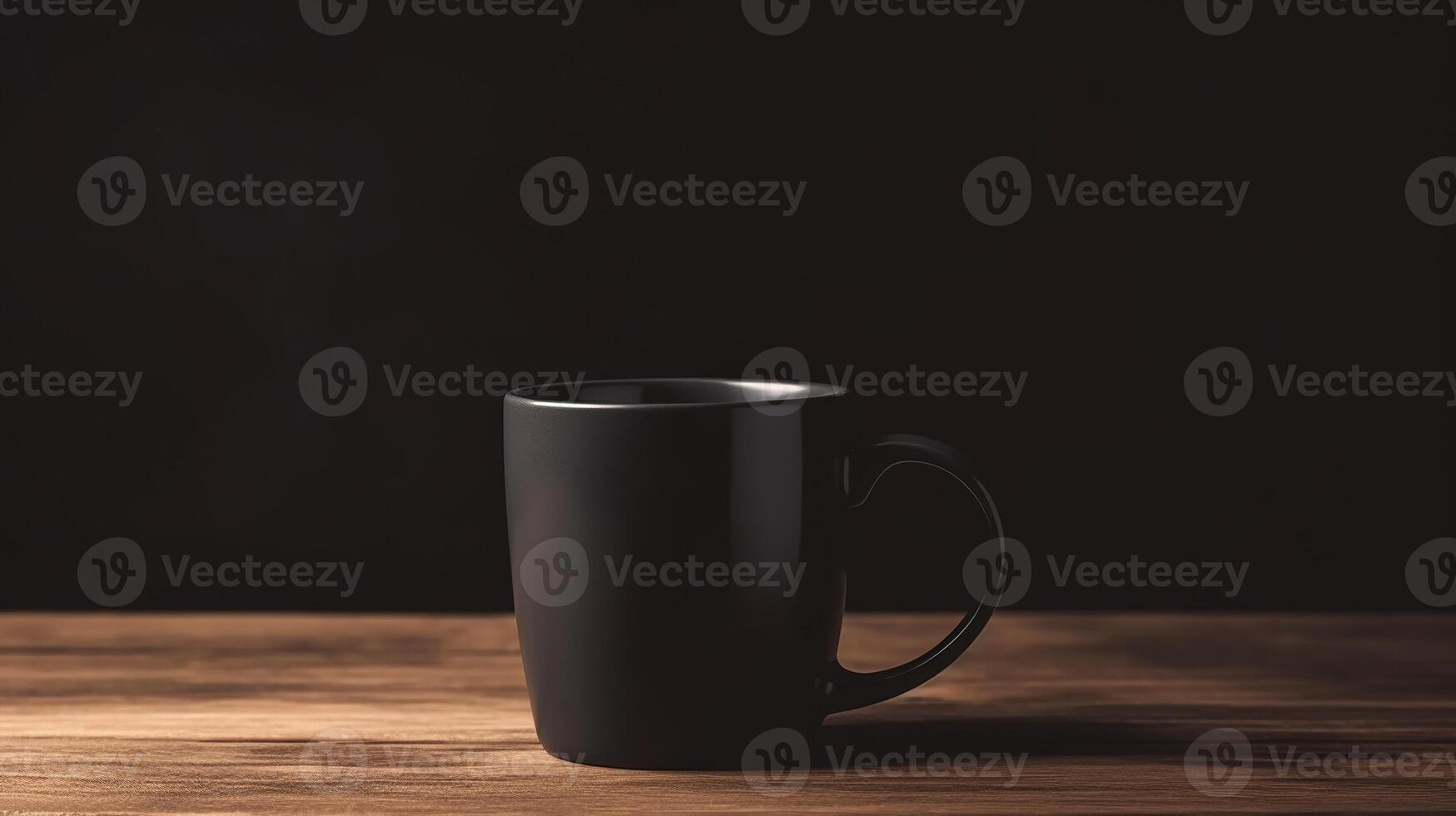 , Black ceramic cup set-up in at home interior, mug mock up blank. photo