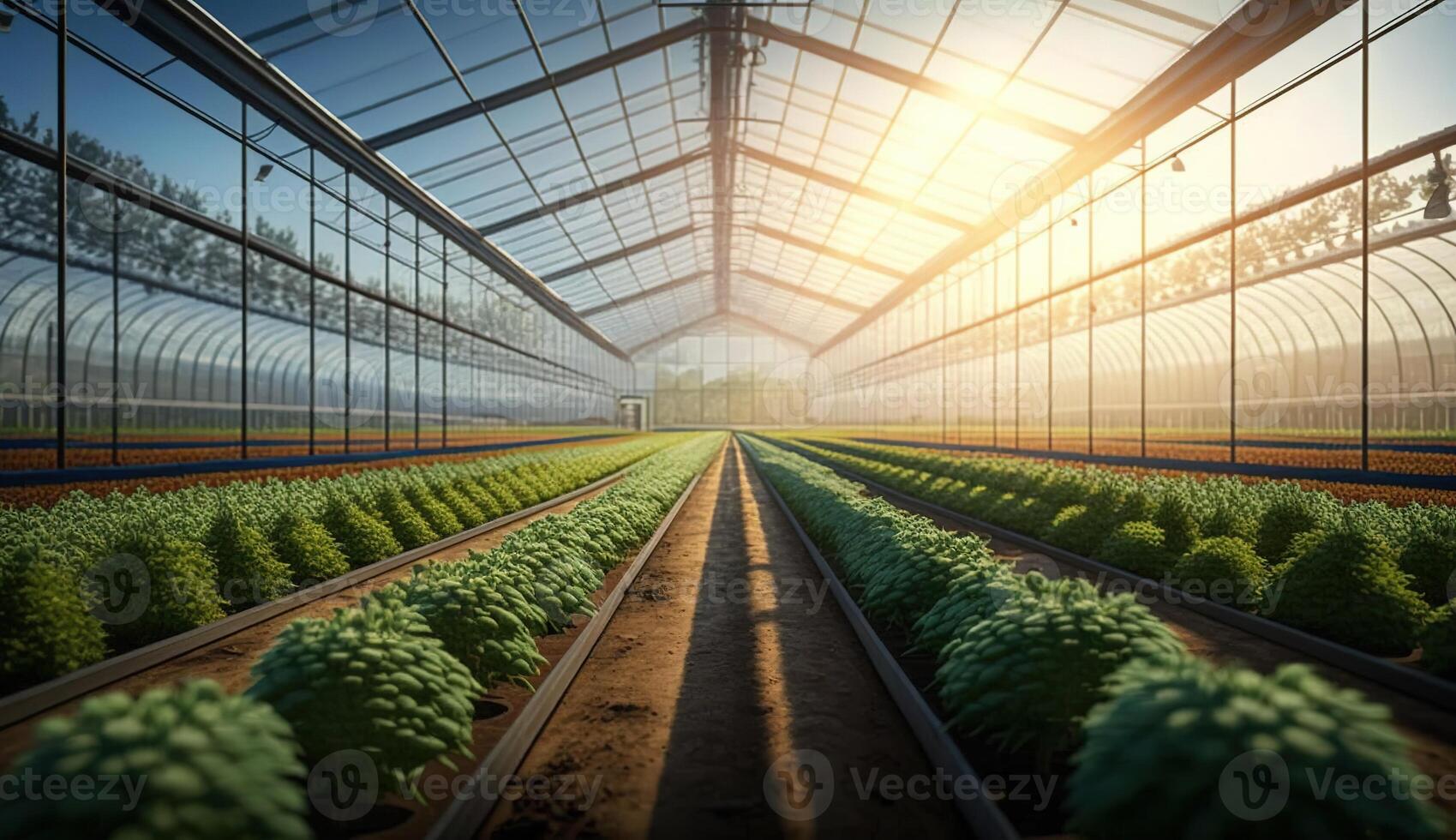 generativo ai, invernadero desde el vaso, carpa-vidrio jardín con un lote de plantas. fotorrealista efecto. foto