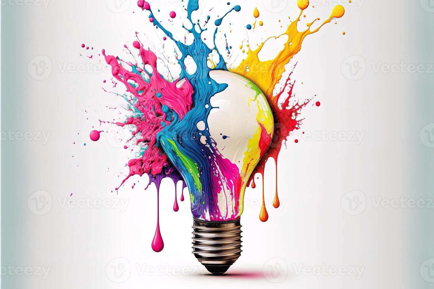 illustration of colorful bulb with splash of colors on white background. Creativity, eureka, imagination, inspiration. . Idea and solution concept photo