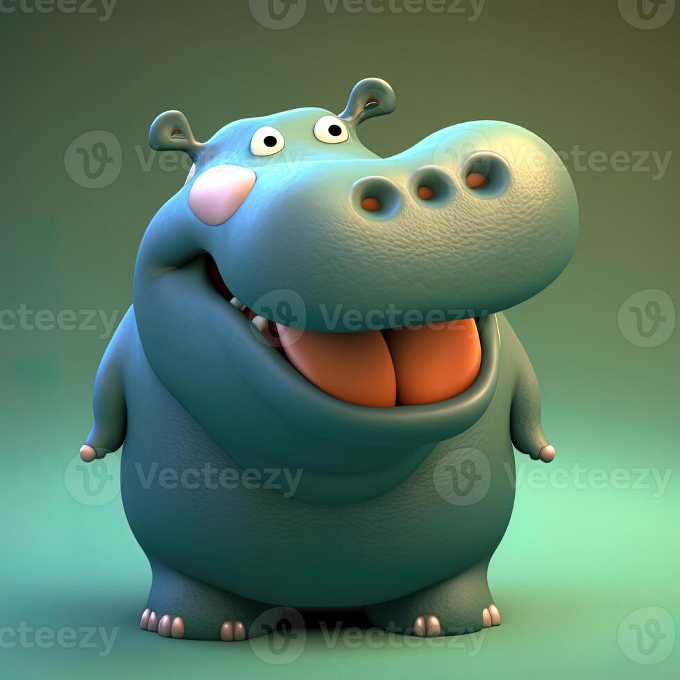 collection of happy, smiling, joyful cartoon style Hippo characters for summer, vacation design. Cartoon Hippo smiling avatar photo