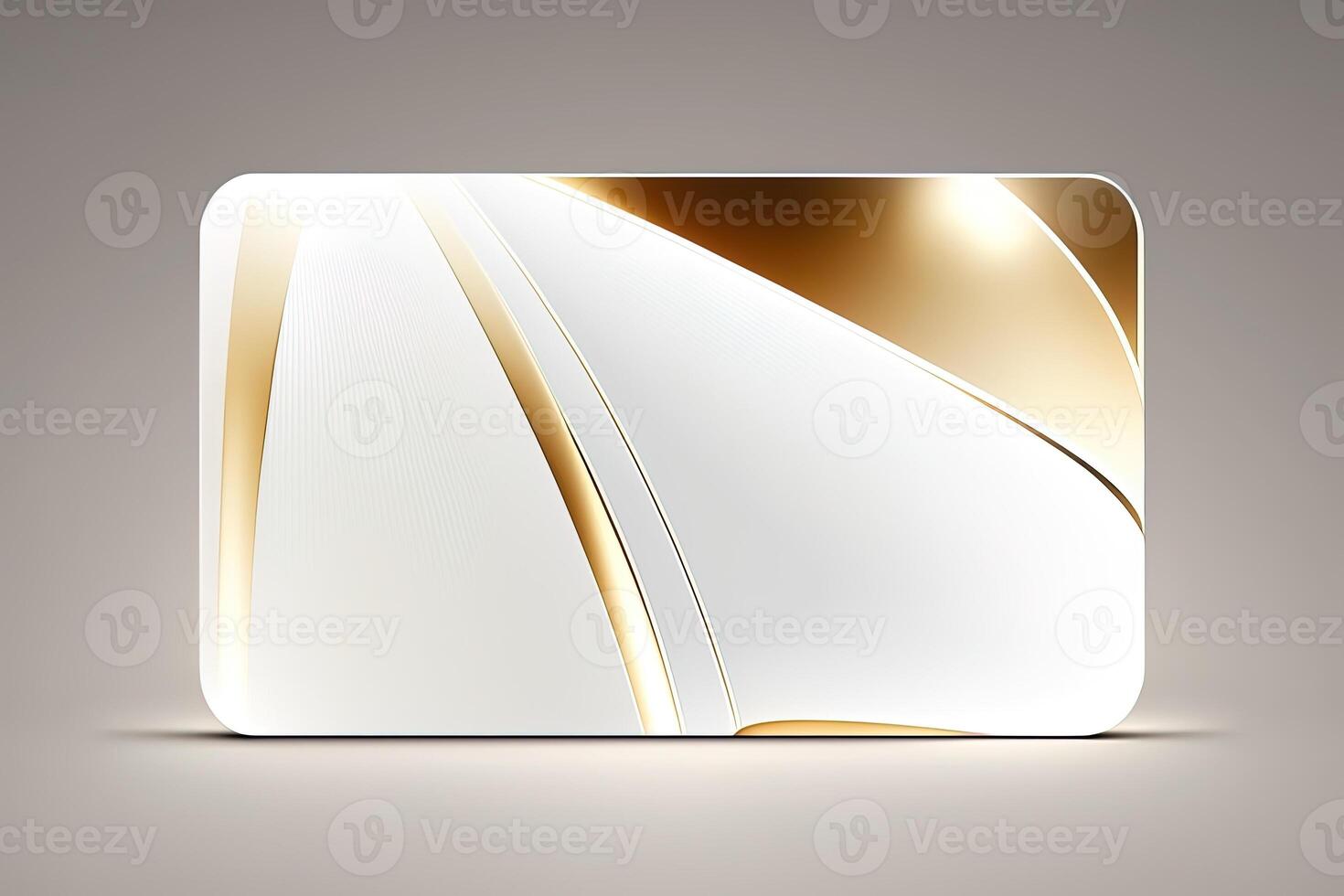 a white card for mockup, horizontal rectangular with rounded corner shapes, front view, stunning light, studio light, reflexion of hundred fine lines of gold reflection, white background photo