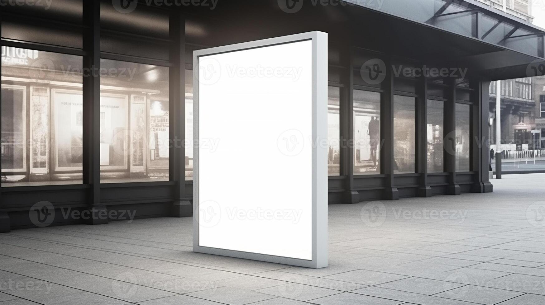 , Realistic street big billboard or poster mock up blank for presentation advertising. Outdoor sign blank in the futuristic city, business concept photo