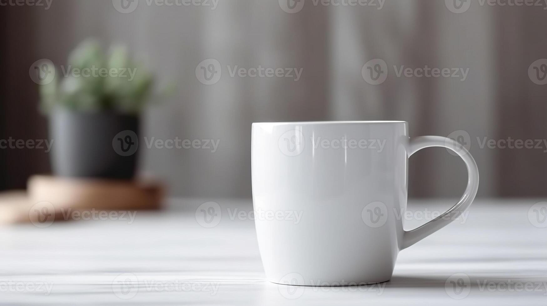 , White ceramic cup set-up in at home interior, mug mock up blank. photo
