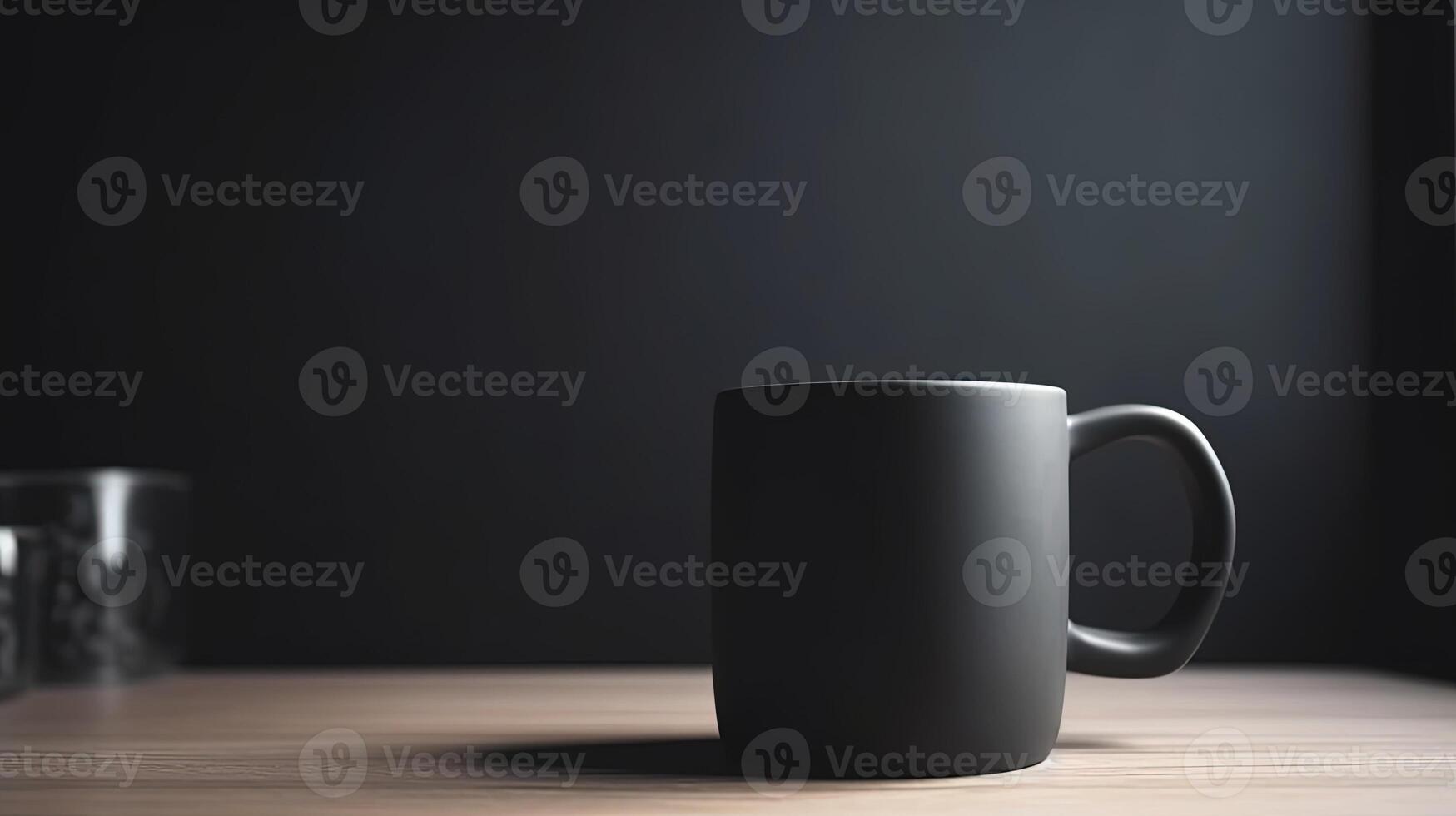 , Black ceramic cup set-up in at home interior, mug mock up blank. photo