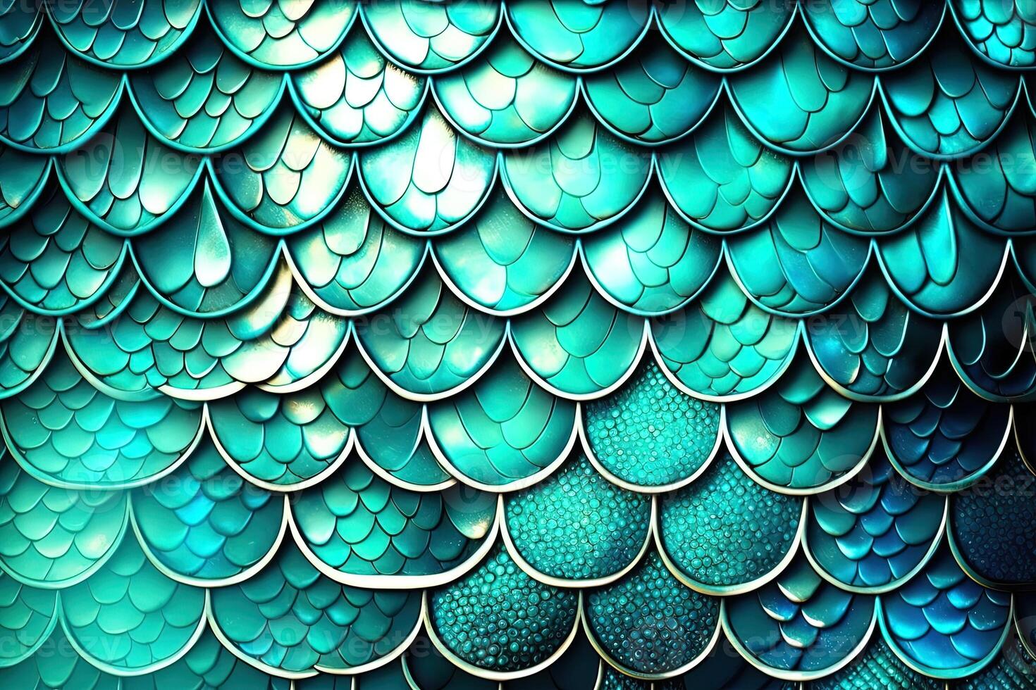 Dragon scales background - turquoise shining shells . Simple background made of dragon scale armor illustration . photo