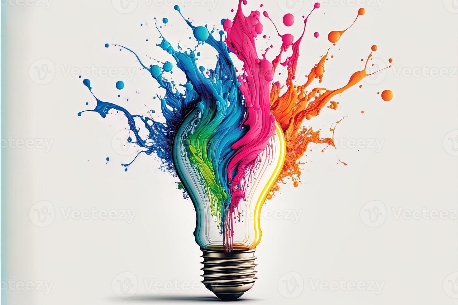 illustration of colorful bulb with splash of colors on white background. Creativity, eureka, imagination, inspiration. . Idea and solution concept photo
