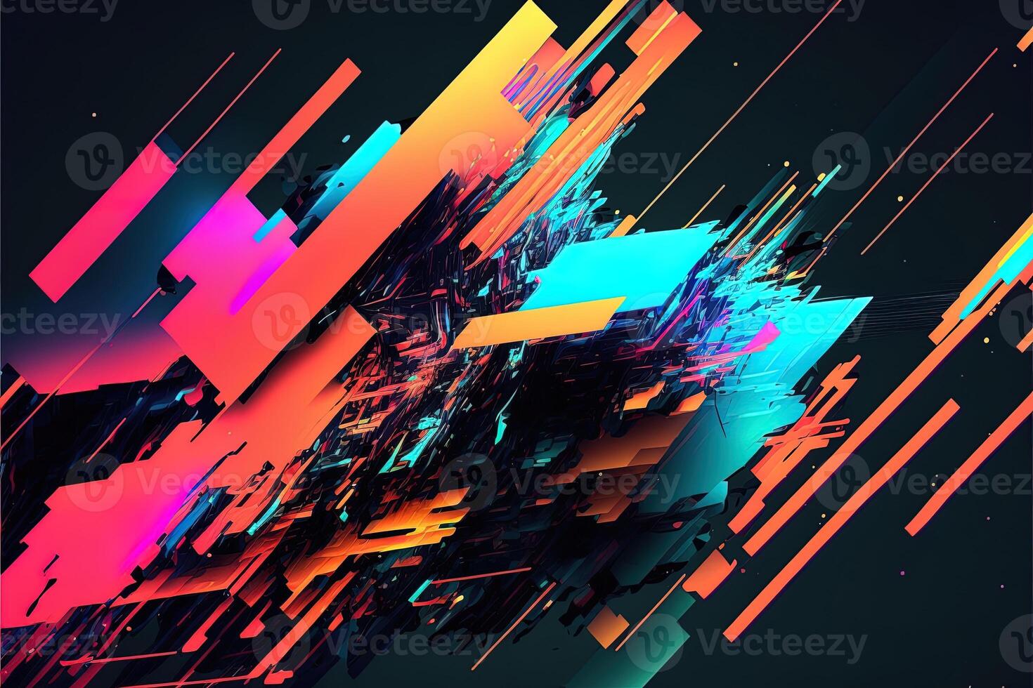 Abstract background with interlaced digital glitch and distortion effect. Futuristic cyberpunk design. Retro futurism, web punk, rave 80s 90s cyberpunk aesthetic techno neon colors. photo