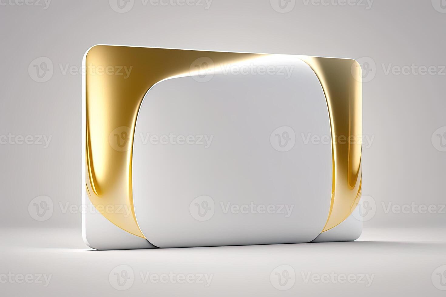 a white card for mockup, horizontal rectangular with rounded corner shapes, front view, stunning light, studio light, reflexion of hundred fine lines of gold reflection, white background photo