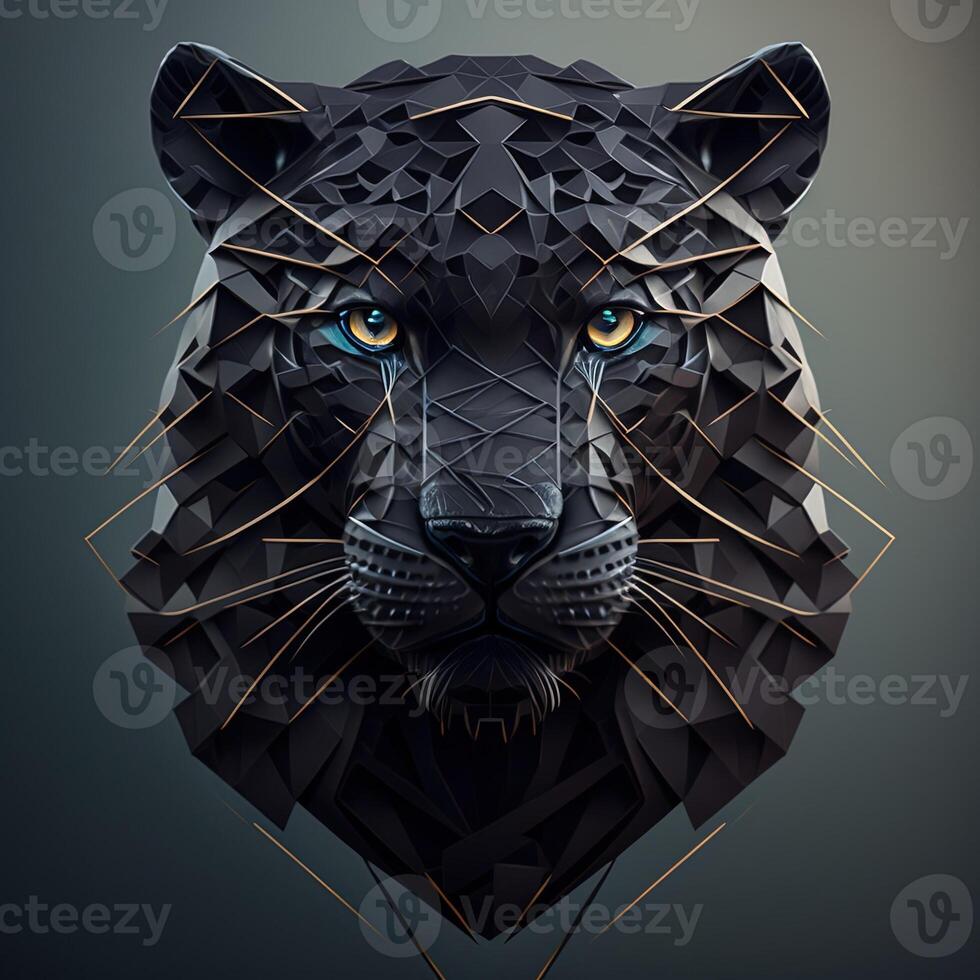 illustration of creative of black panther made of colorful geometric shapes on background. Leader, courage, strong and brave, majestic black panther. photo